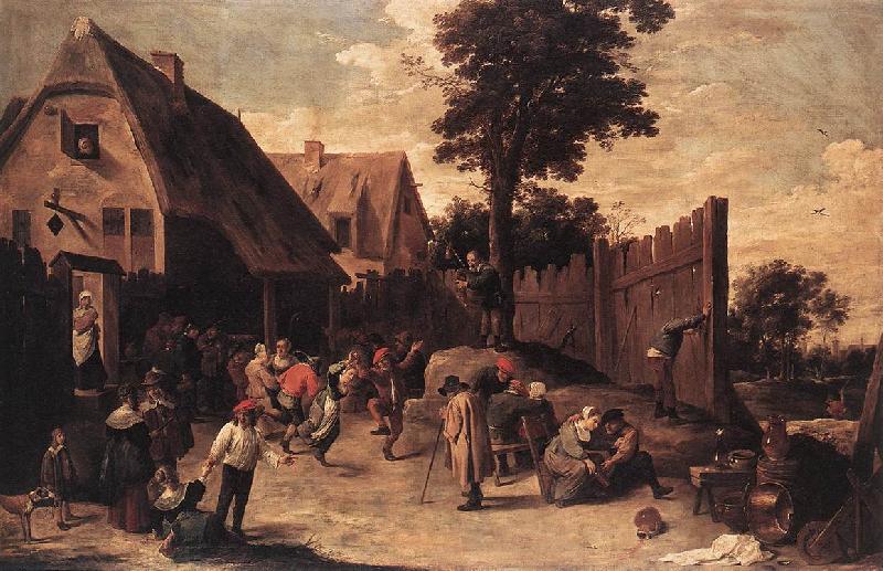 TENIERS, David the Younger Peasants Dancing outside an Inn wt